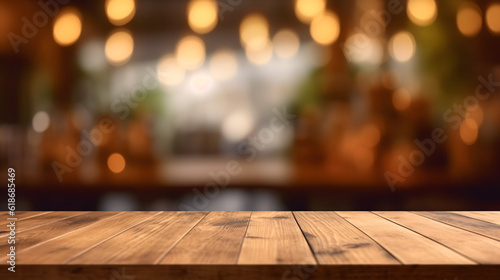 Wooden board empty table in front of blurred background. Generative Ai © maniacvector