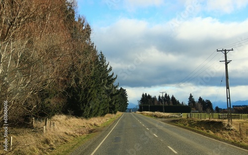 Breathtaking winter landscape during roadtrip from Queentown to Te Anau, New Zealand. photo