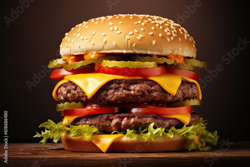 Close-up of big tasty burger, Generative AI