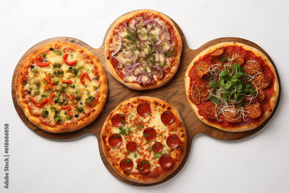 Pizza in a cardboard box on a dark chalkboard. Space for your text. Top view of pizza package. Delivery concept. Generative AI Pizza in a cardboard box on a dark chalkboard. Space for your text. Top view of pizza package. Delivery concept. Generative AI