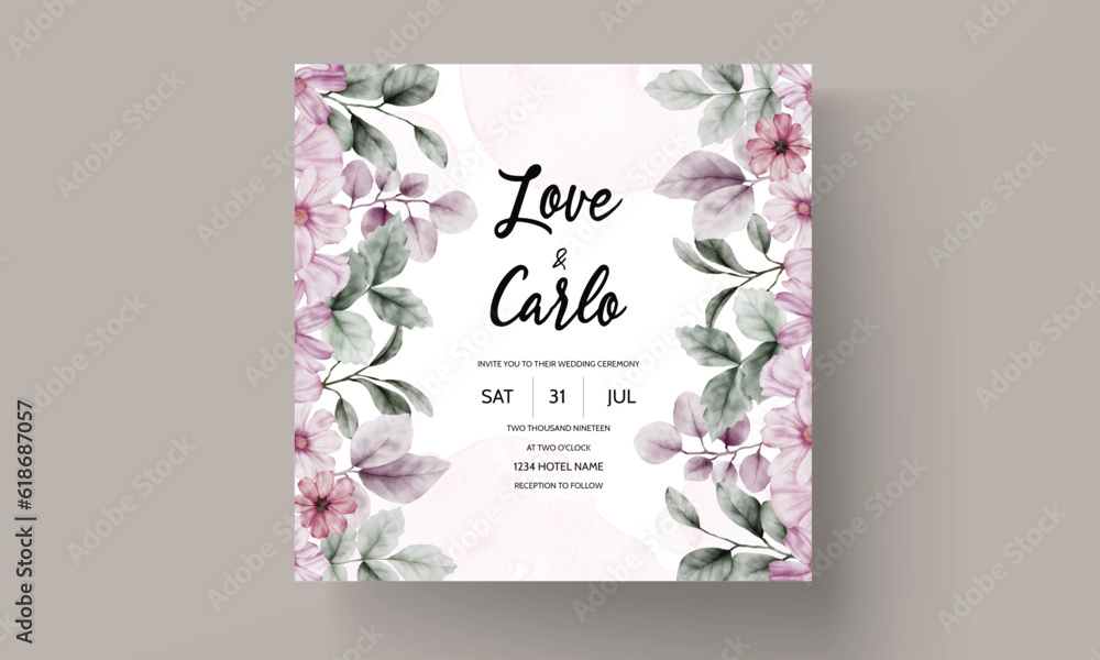 elegant wedding invitation card with vintage floral watercolor