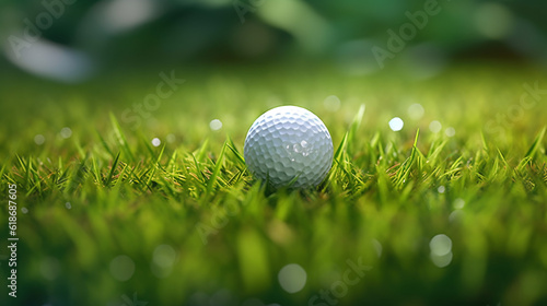 Golf ball on the tee at a golf course. Generative Ai
