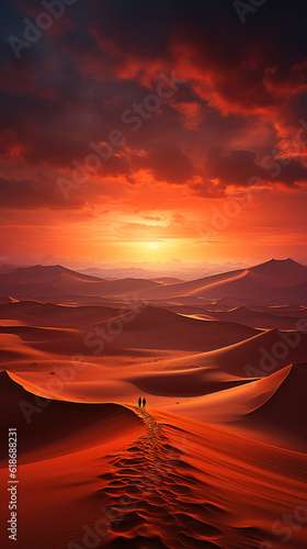 Sunset landscape of sand dunes.generative AI image.