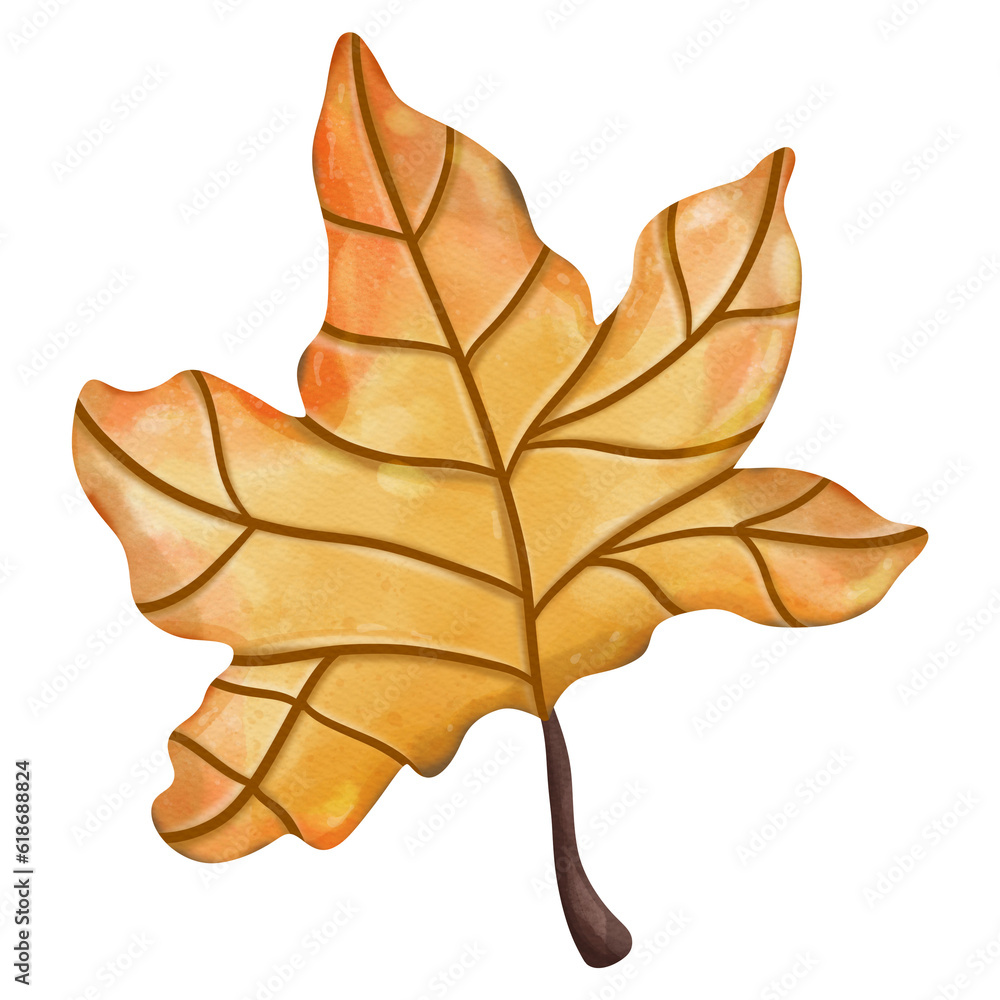 Fototapeta premium Autumn Watercolor Maple leaves, Autumn or Fall Animal, Watercolor illustration