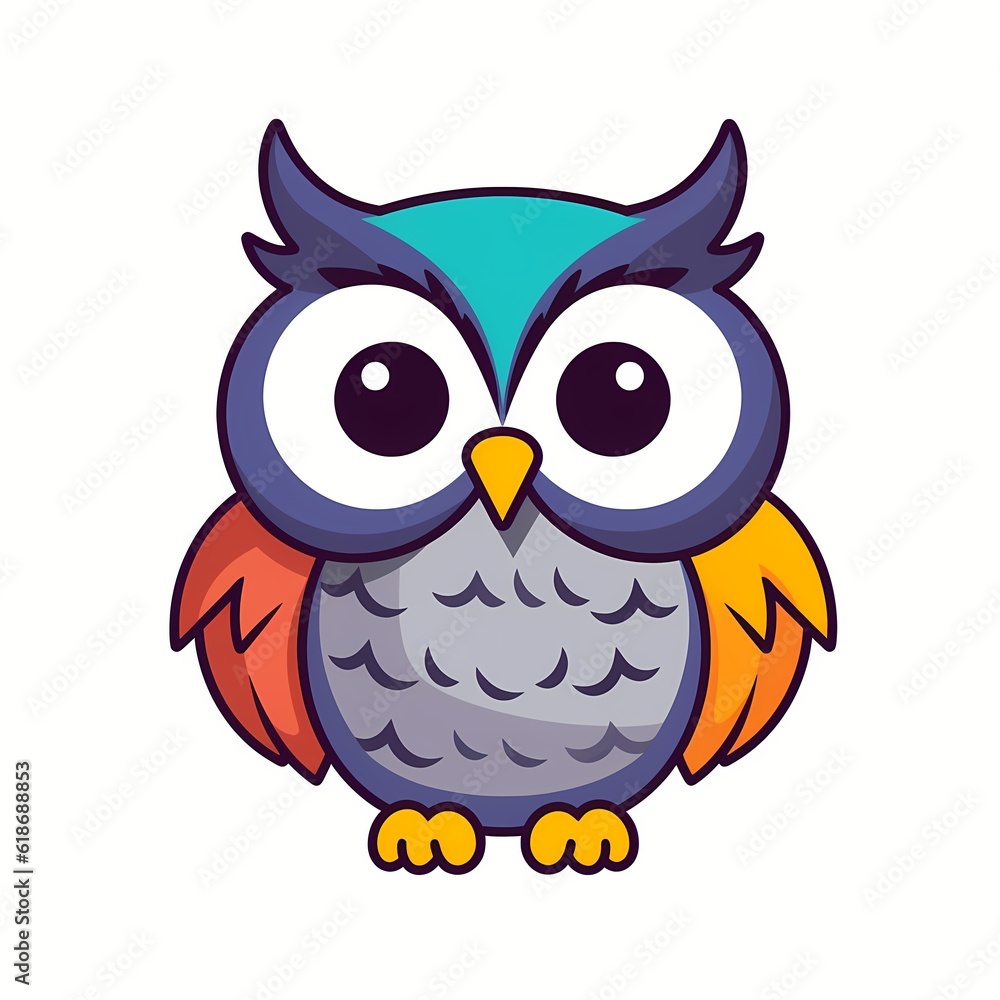 Flat art icon of an owl on a white background. Owl, nocturnal, bird. Created with Generative AI Technology. Flat art icon of an owl on a white background. Owl, nocturnal, bird. Created with Generative AI Technology.