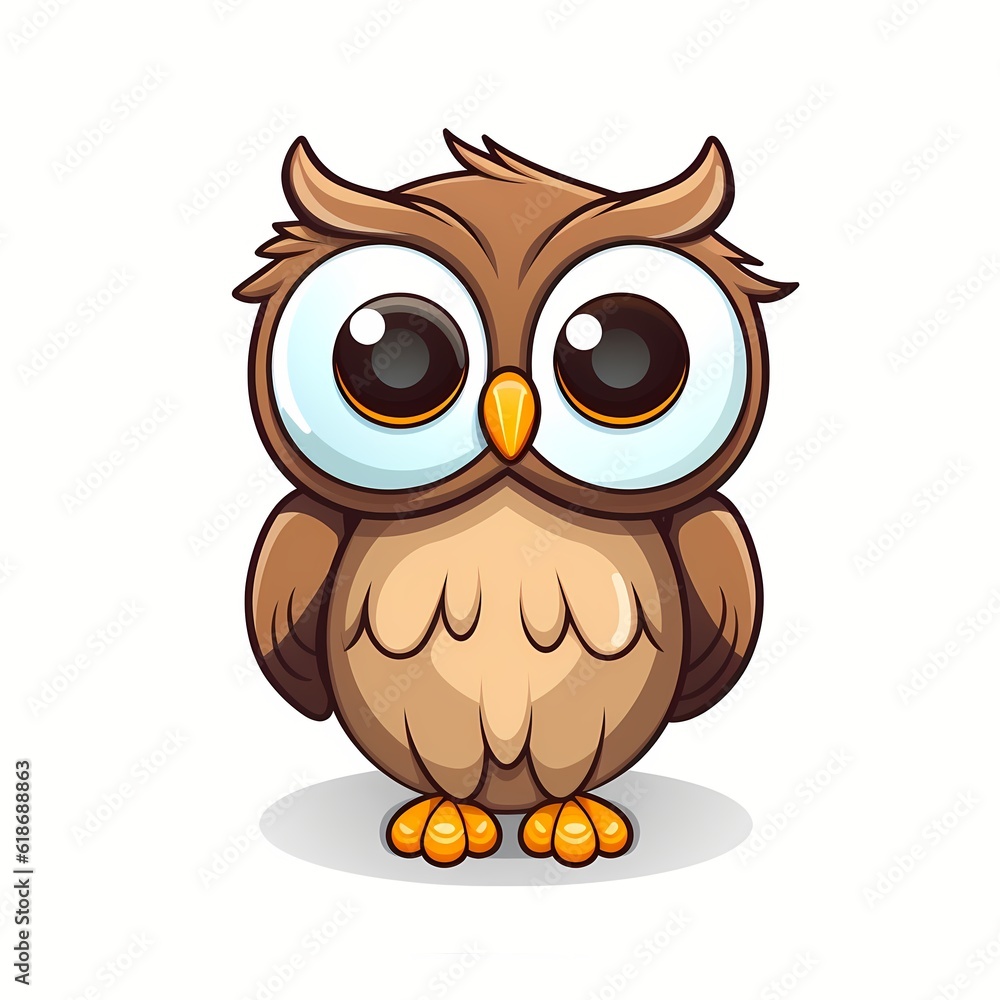 Flat art icon of an owl on a white background. Owl, nocturnal, bird. Created with Generative AI Technology. Flat art icon of an owl on a white background. Owl, nocturnal, bird. Created with Generative AI Technology.