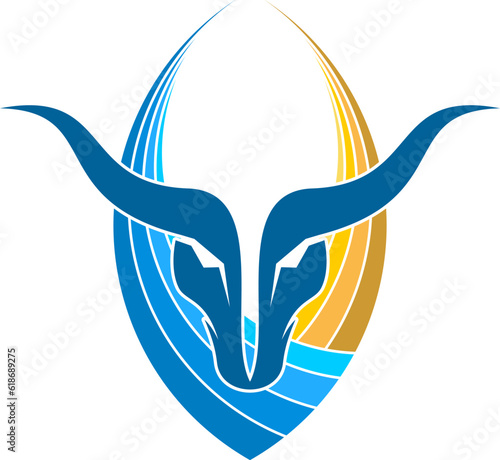 Abstract shape with sun and water and bull head