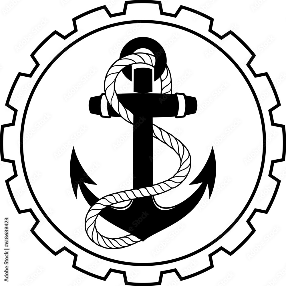 Gear with anchor and rope inside Gear with anchor and rope inside