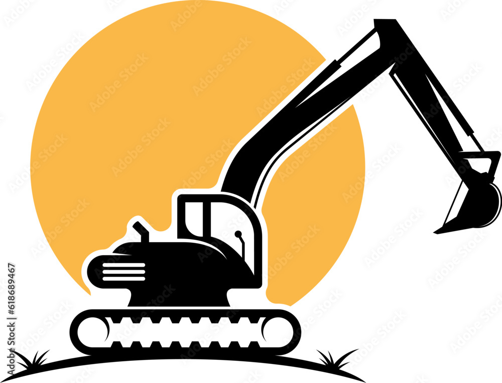 Simple excavator with sun behind Simple excavator with sun behind