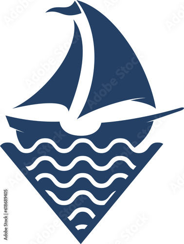 Triangle shape with sailing boat and wave