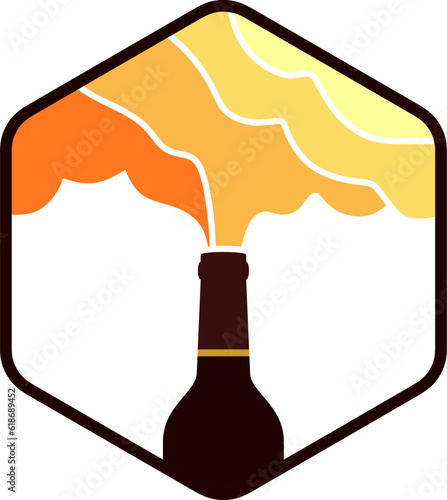 Hexagonal shape with beer bottle and cloud