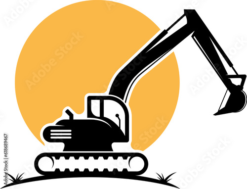 Simple excavator with sun behind