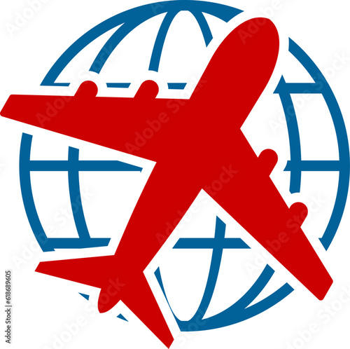 Line art globe with air plane