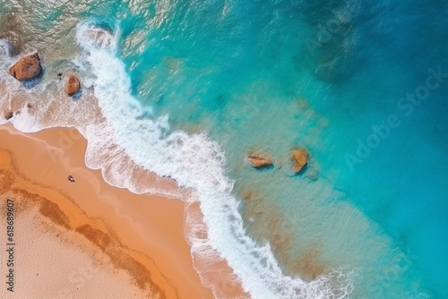 Summer vacation. background of the green ocean and waves. aerial view from the drone, for the travel companies. Generative AI. 