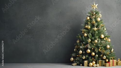 Decorated christmas tree, space for text