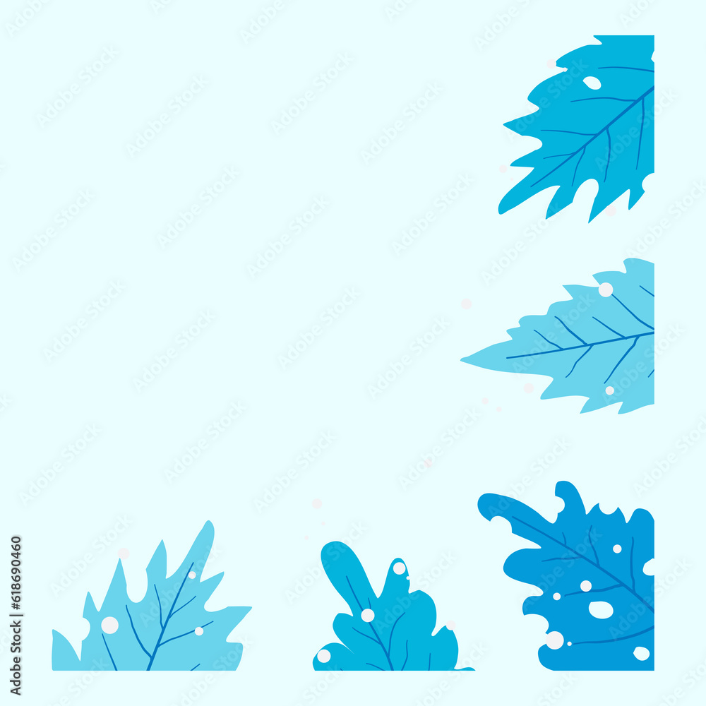 Fototapeta premium blue leaves ornament floral illustration border as decoration for winter season poster and invitation