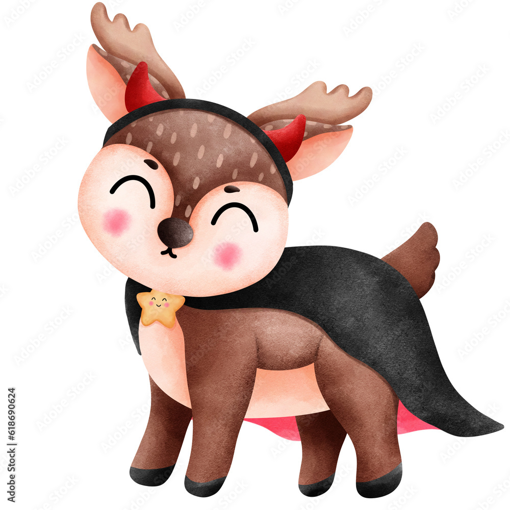Ταπετσαρία Cute little reindeer wearing a witchs cloak with horns of death.