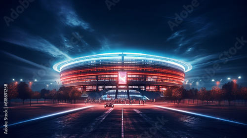 lights at night and stadium . Sport background. 3d render. Generative AI