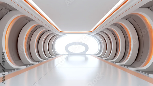 Abstract futuristic light corridor interior, Modern minimal background, 3D Rendering,  made with ai generative