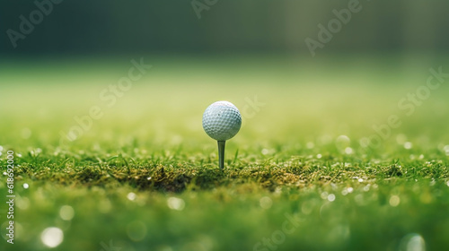 Close up golf ball on green grass field. Generative Ai