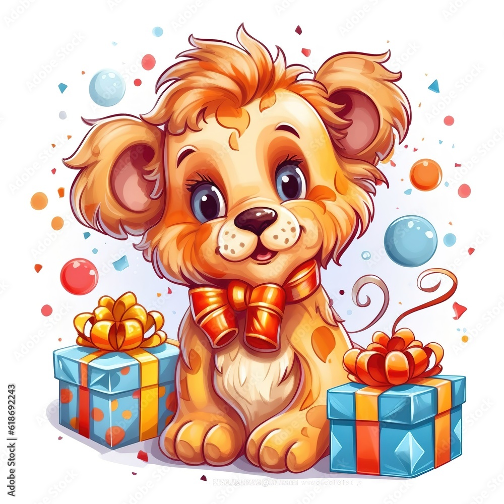 Cute little lion cub with gifts Cute little lion cub with gifts