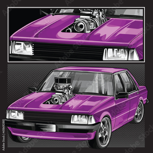 purple drag race illustration isolated in black background for poster, t-shirt, graphic design, business element, and card