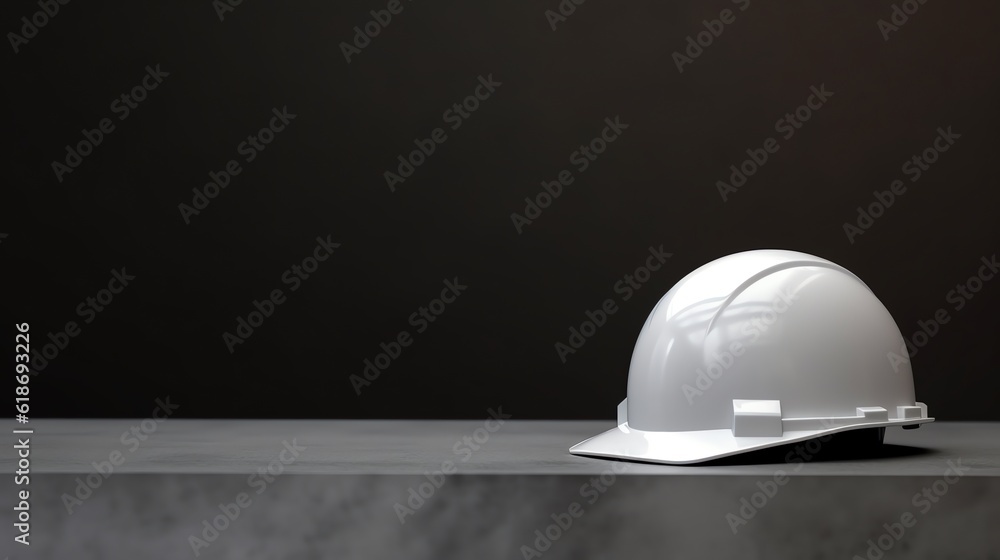 An image of white hard hat illustration on dark background for presentation template. - obrazy, fototapety, plakaty 