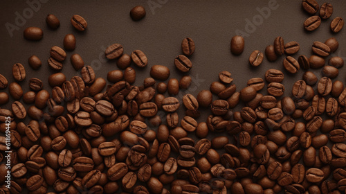 Rich Roast  Coffee Beans on Brown Background with Text Space Generative AI