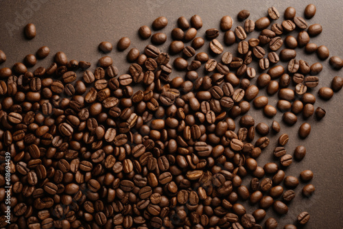 Rich Roast: Coffee Beans on Brown Background with Text Space Generative AI