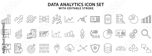 Data Analytics Icon Set. Set Icon of data Analytics. Analysis Data. Vector illustration. Editable Stroke.