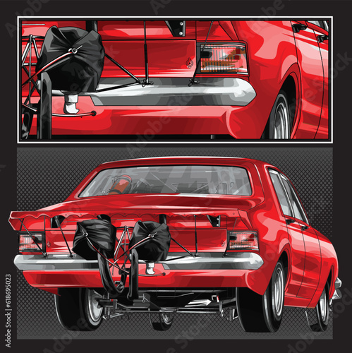 red drag race illustration isolated in black background for poster, t-shirt, graphic design, business element, and card