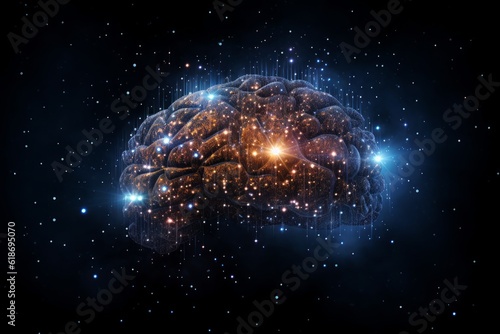Celestial creativity: A human brain half-painted with a night sky adorned by countless stars, serving as a powerful symbol of the boundless potential and imaginative capacity Generative AI