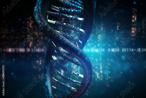 A DNA helix intertwined with binary code. Generative AI