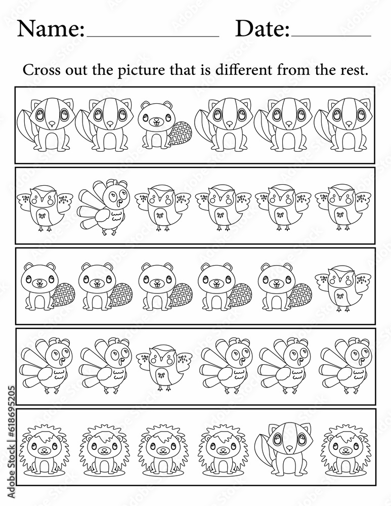 Printable Activity Pages for Kids | Preschool Activity Worksheets for Fun | Find the Different Animal