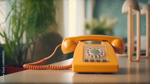 Close-up shot of classic telephone landline at office photo