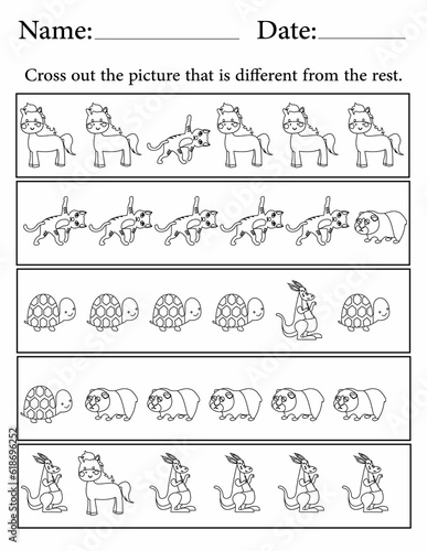 Printable Activity sheet for Kids | Activity Worksheets for Logical Thinking | Find the Different Animal