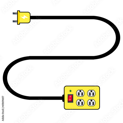 Electric extension cord. Power outlet plug. Electric power strip. illustration flat design. Connecting and disconnecting appliances