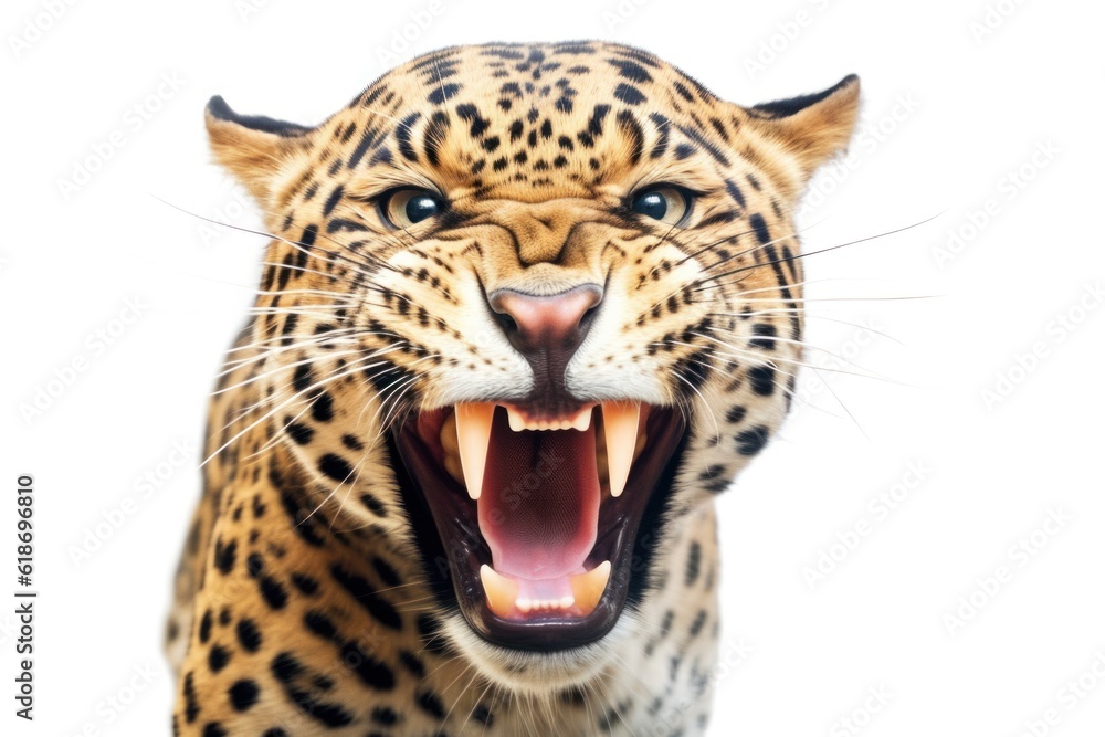 Obraz premium Jaguar Leopard Smiling Roaring Isolated