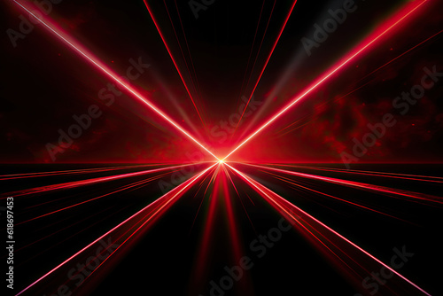 Red laser beams cutting through black background ,generated ai