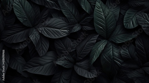 Tropical leaf in dark green texture generated ai © tydeline