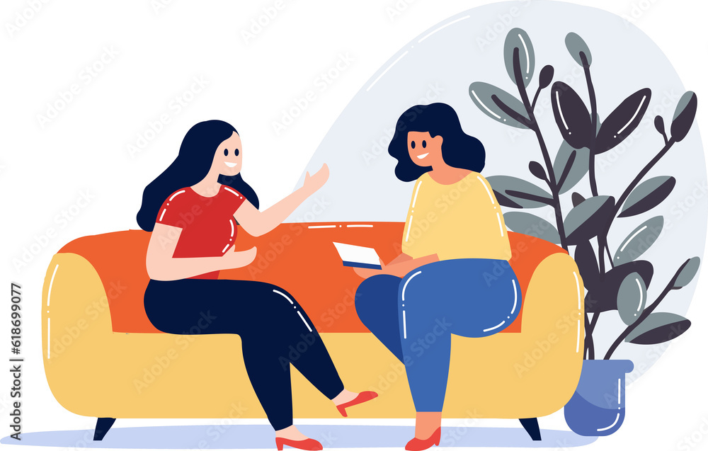 Hand Drawn mother talking to daughter in flat style