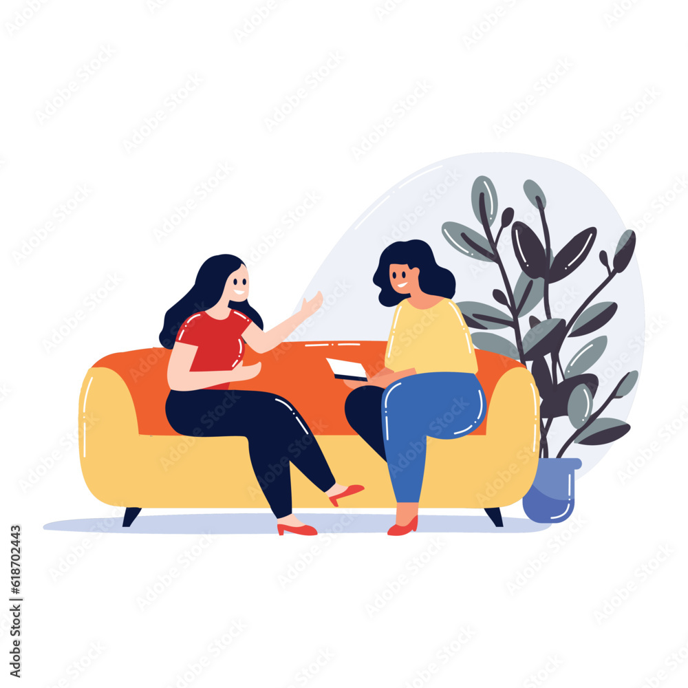 Hand Drawn mother talking to daughter in flat style
