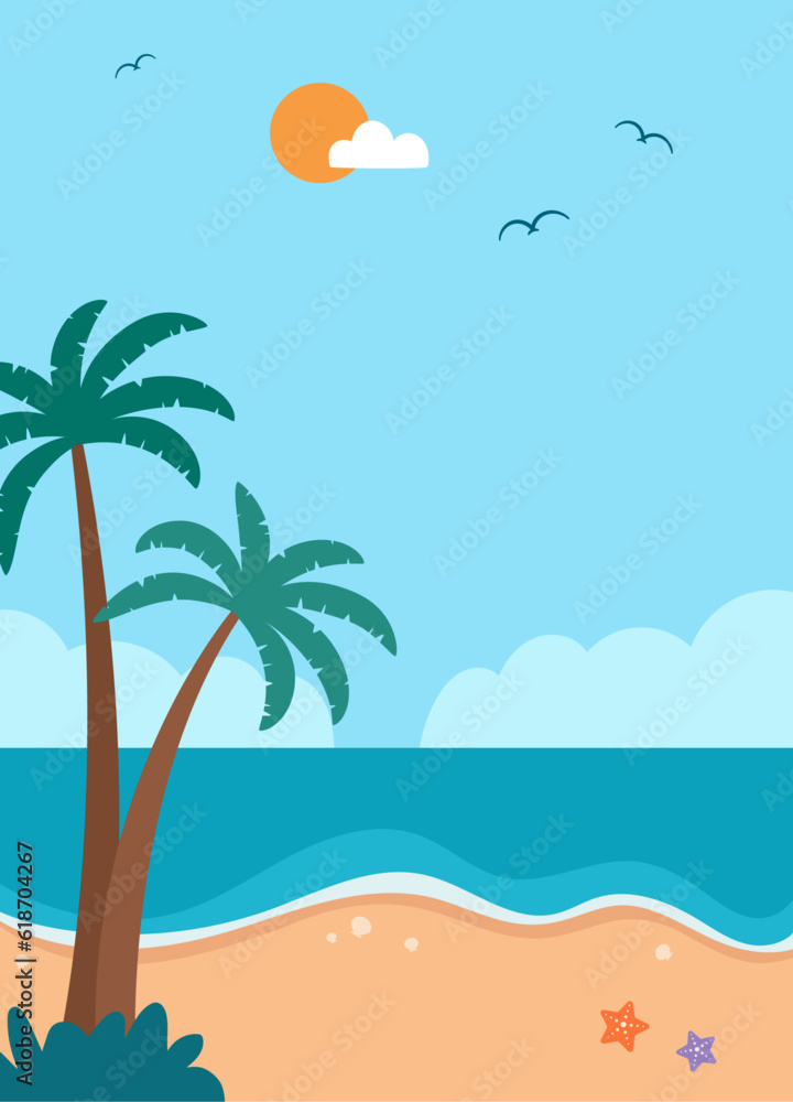 Summer beach portrait vector illustration