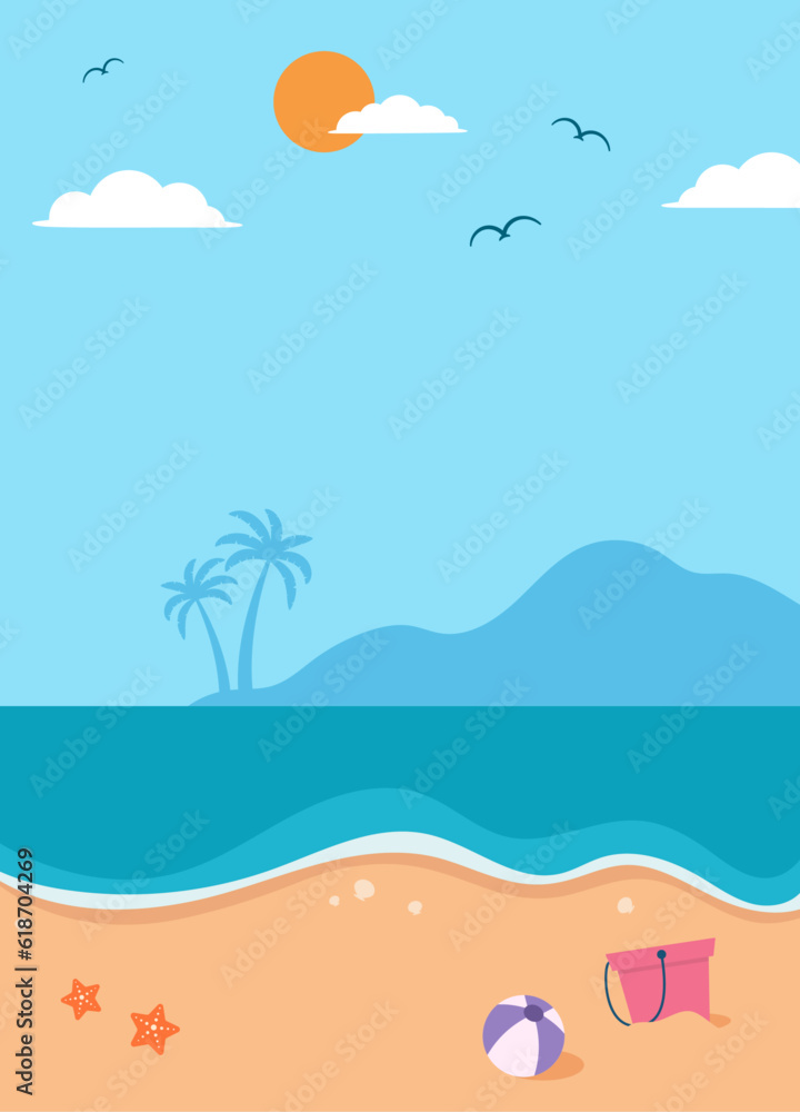 Summer beach portrait vector illustration