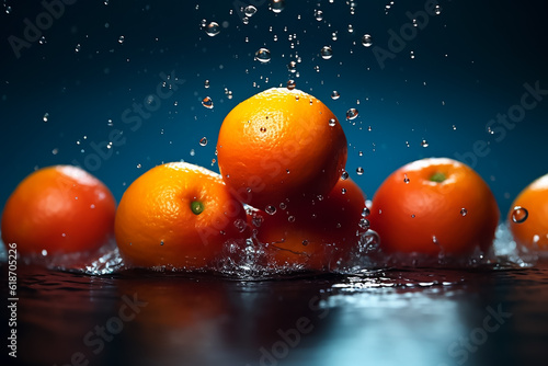 Fresh fruits floating on the water splash with black background