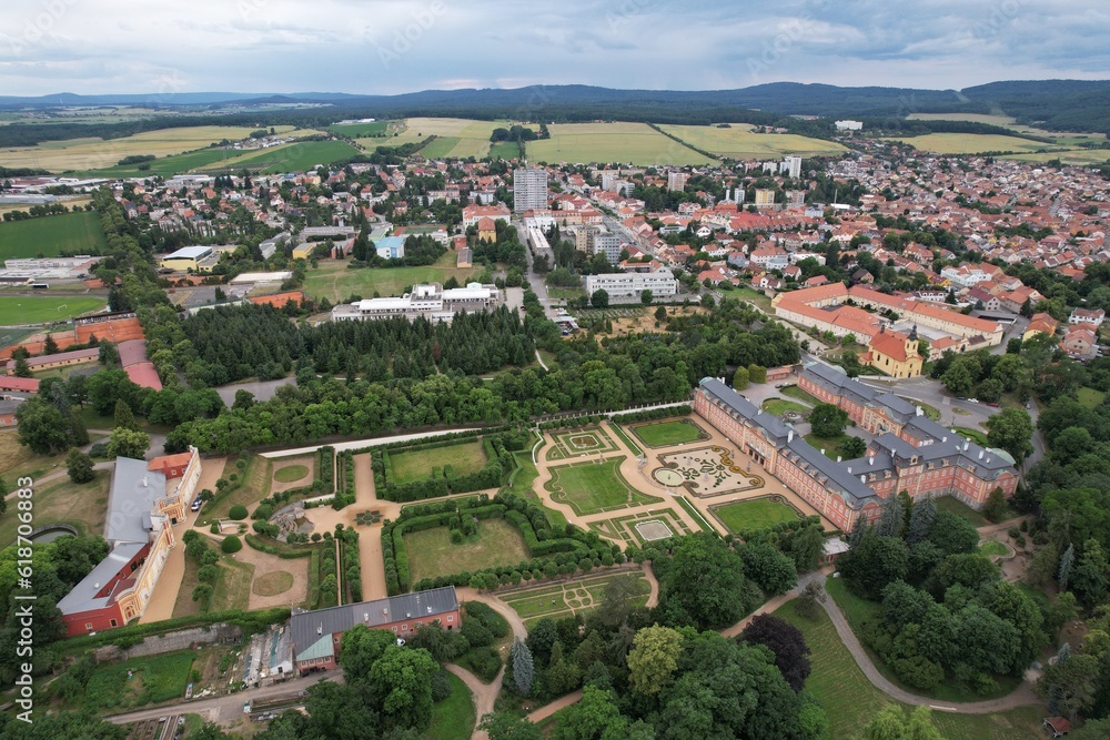 Dobris castle and historical city center aerial panorama landscape view,cityscape of Dobříš city in Czech republic,Europe