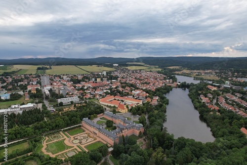 Dobris castle and historical city center aerial panorama landscape view,cityscape of Dobříš city in Czech republic,Europe