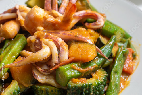 Seafood pinakbet - an alternative to traditional Filipino pinakbet.  photo