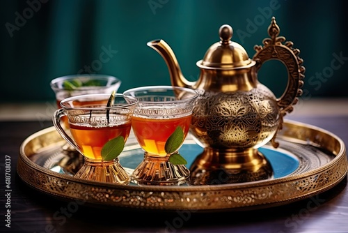 traditional moroccan tea set with decorative teapot - created using generative AI tools © Salander Studio