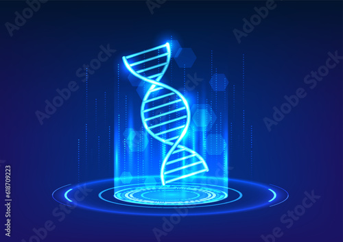 DNA projection, cutting-edge medical technology. Embrace the captivating fusion of technology and a mesmerizing technology circle element. Witness the future of healthcare in one captivating image.